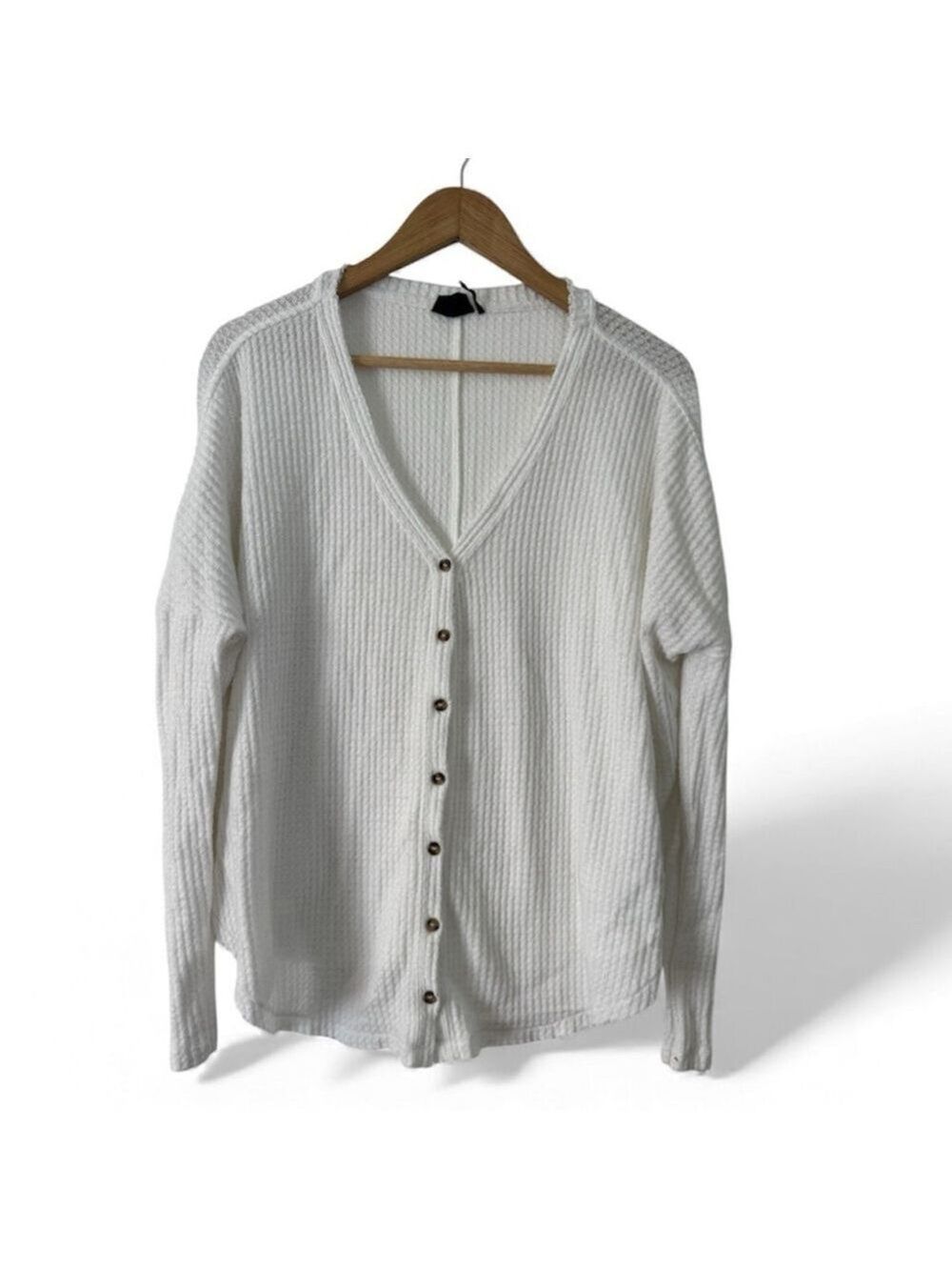 Out From Under White Waffle Knit Button Front Cardigan Soft Girl Coquette Layers
